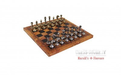 Metal chess men and leatherette chess board